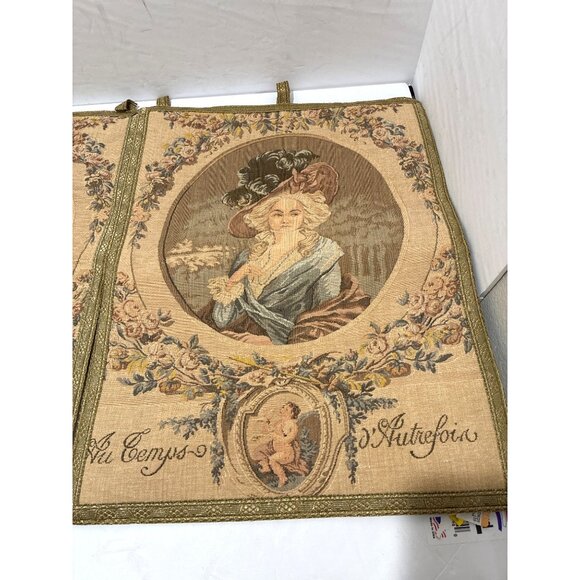 Vintage Tapestry Craft Appliques Garden Scene Pair of 2 Made In France decor - Picture 4 of 9